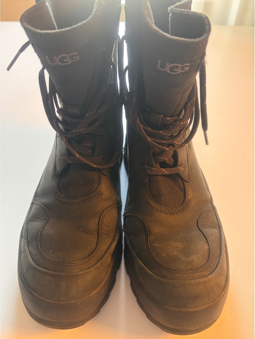 UGG the UGG Lug Black Leather Lace-Up Boots Size 9.5